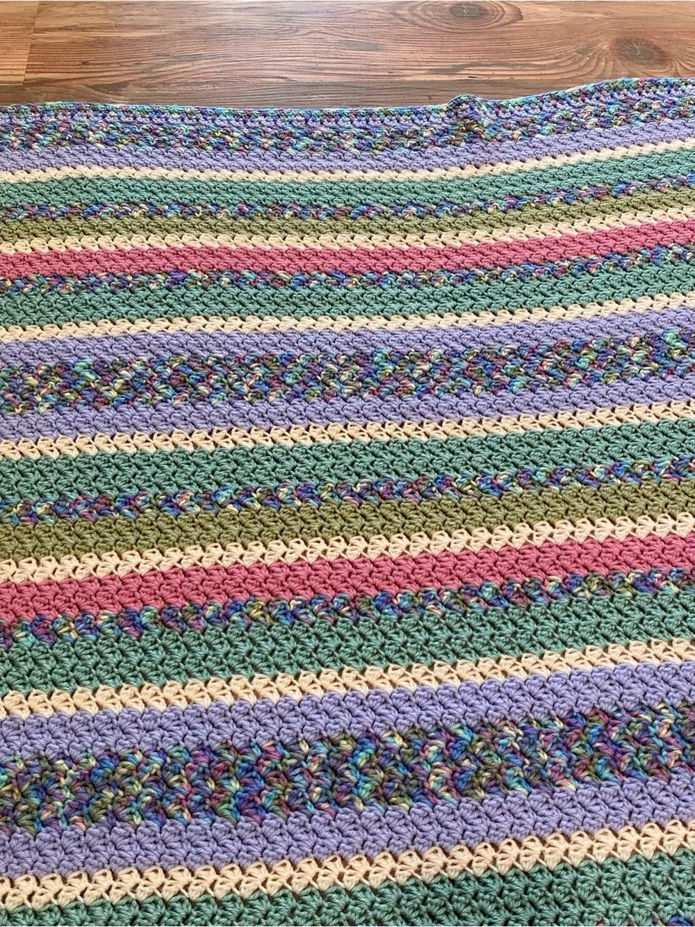 Handmade Multicolor Striped Crochet Throw - Pastel Mix
